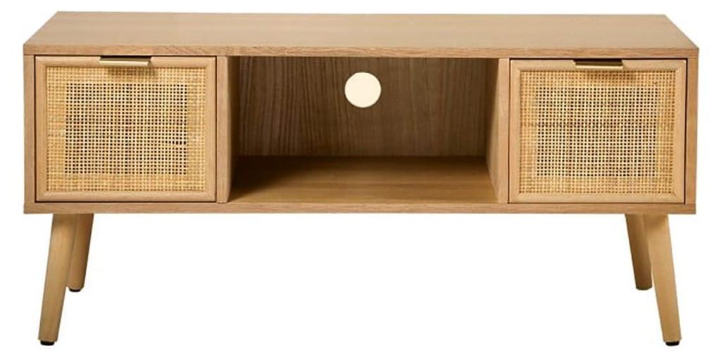 TV-Möbel mit 2 Schubladen Vorderseite aus Rattan L100 cm - MIYA