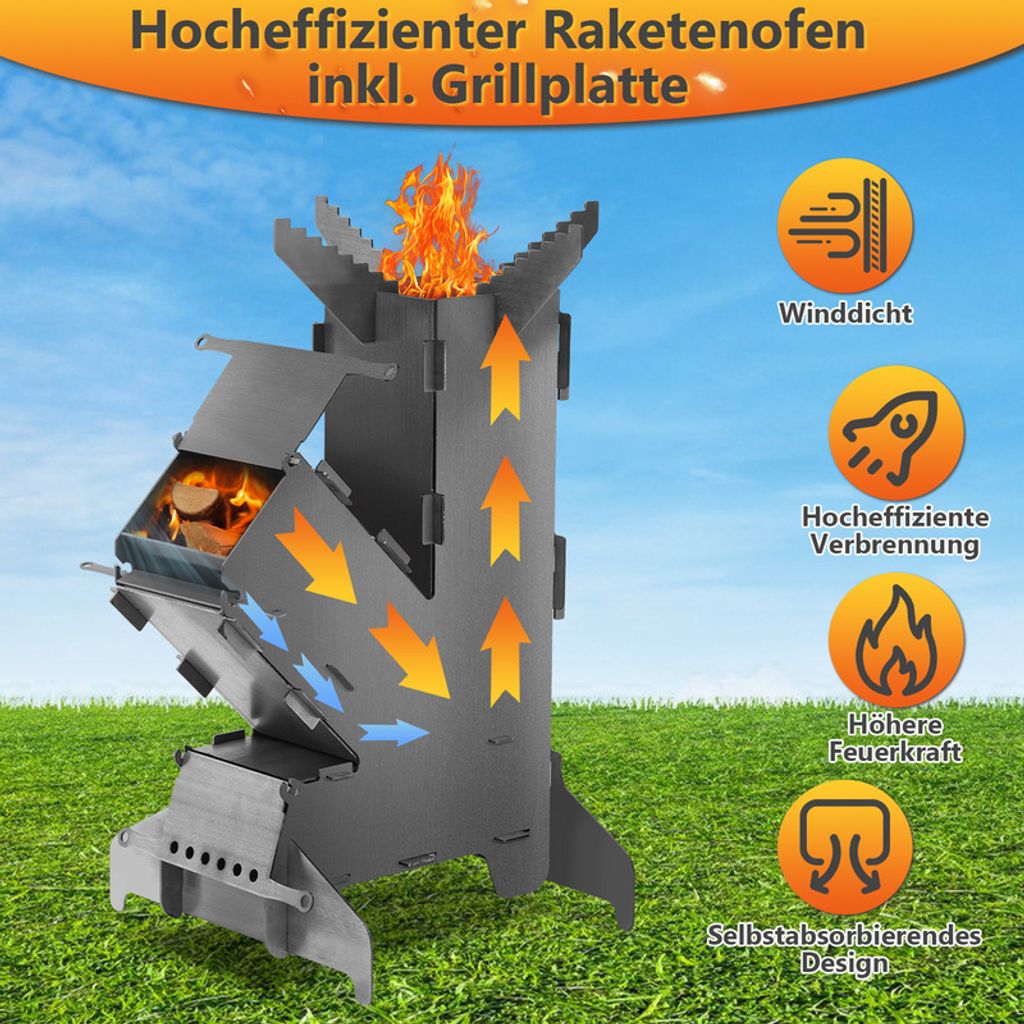 Jopassy Raketenofen mit Feuerstellen-Poker für Dutch Oven Produktbild 3
