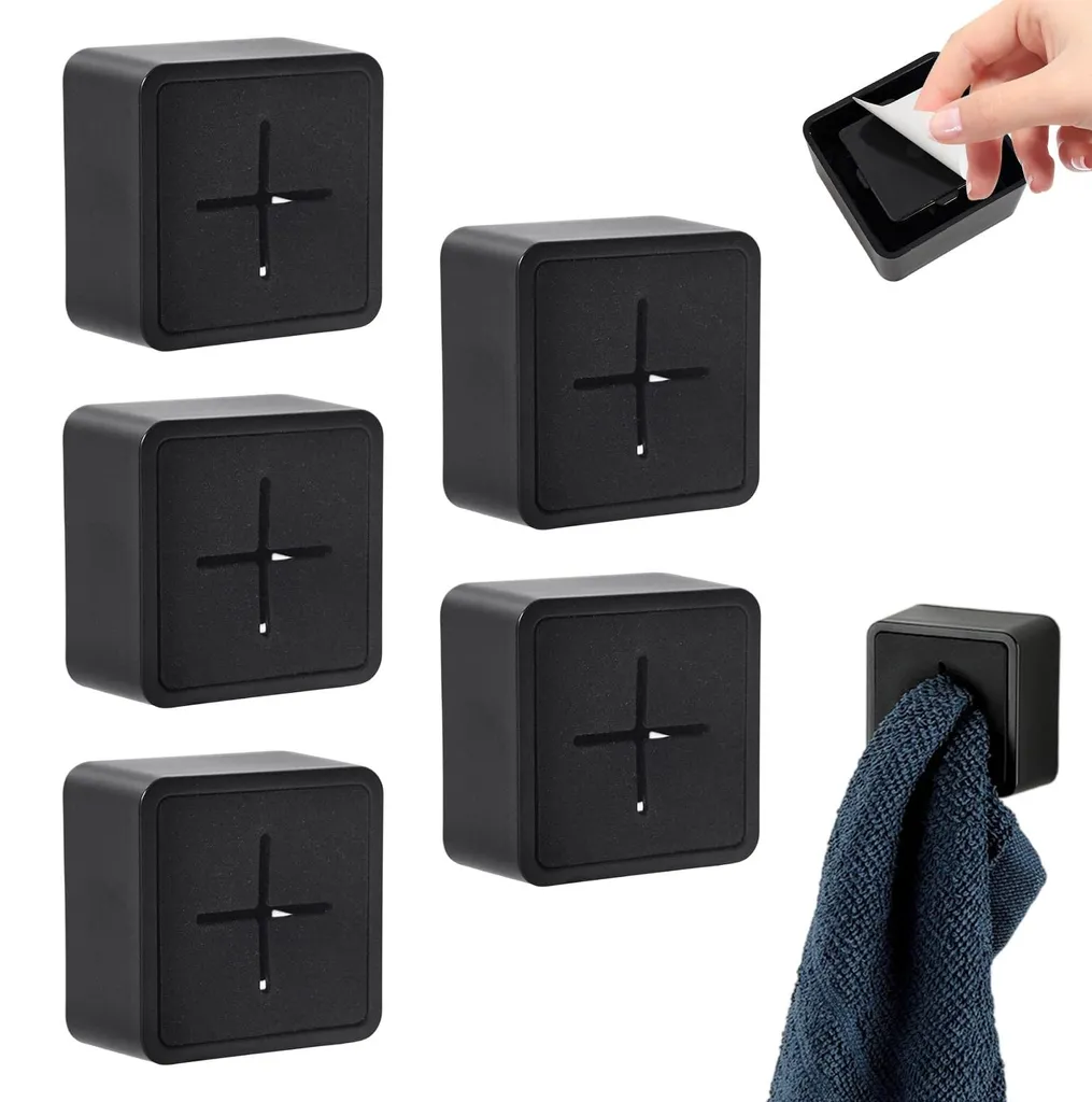 Porte-serviettes sans perçage en silicone noir lot de 5 crochets adhésifs