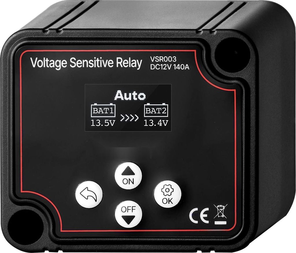Trennrelais Doppelbatterie - Batterieisolator 12 V 140 A - LCD-Display - Automatischer Batterietrennschalter - Kompatibel mit Lithium & Blei-Säure...