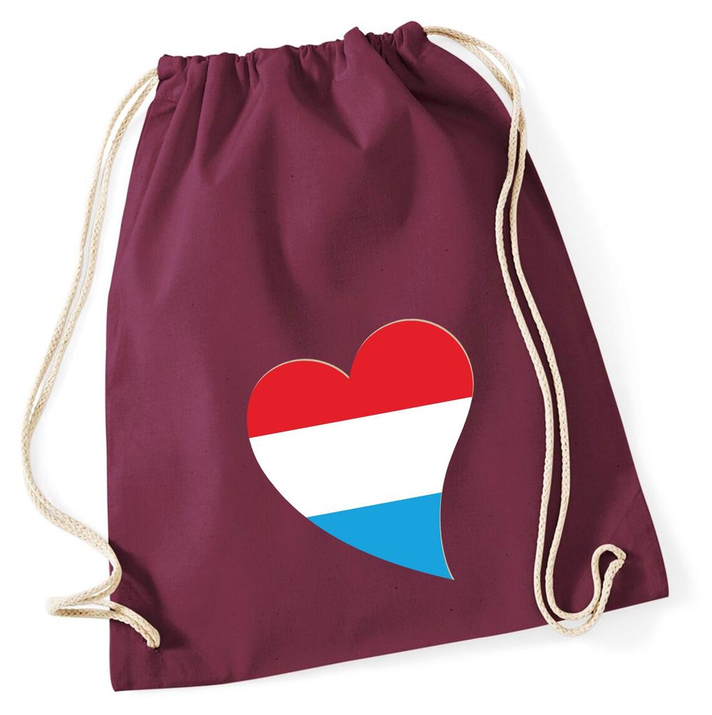 Huuraa Turnbeutel Luxemburg Flagge Herz 12 Liter Burgundy Baumwolle Rucksack Geschenkidee