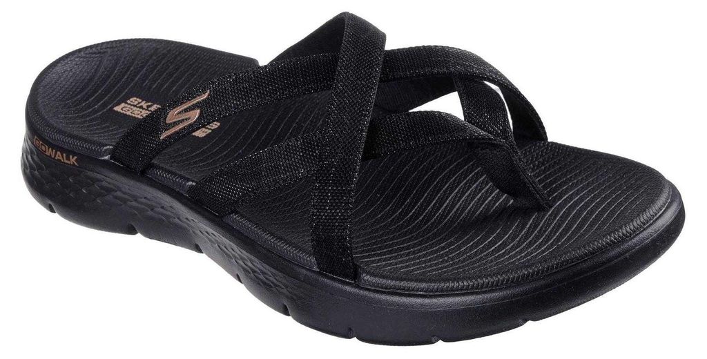 Skechers - Überkreuzt Sandalen für Damen, Flach GT18341 (38 EU) (Schwarz)