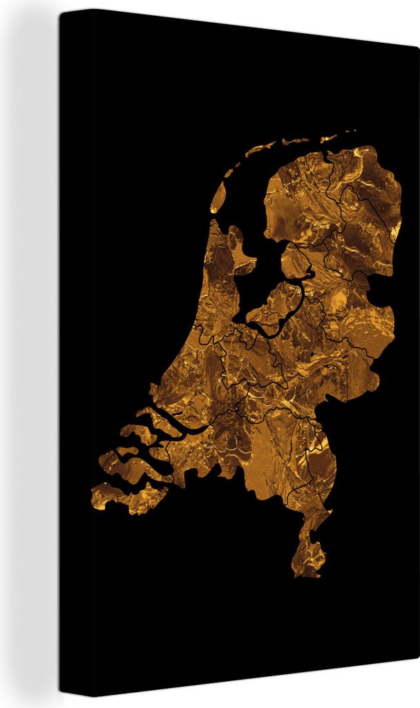 OneMillionCanvasses - Leinwandbilder - 90x140 cm, Karte der Niederlande - Marmor - Gold, Wandbilder Kunstdruck Wanddekoration - Wandschmucke - Sc...