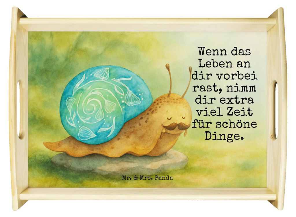 Mr. & Mrs. Panda Serviertablett Schnecke Sir Design - Weiß - Geschenk, Sofa Tablett, Lebenszeit, Weisheit, Lebenseinstellung, Motivation, kaffeeta...