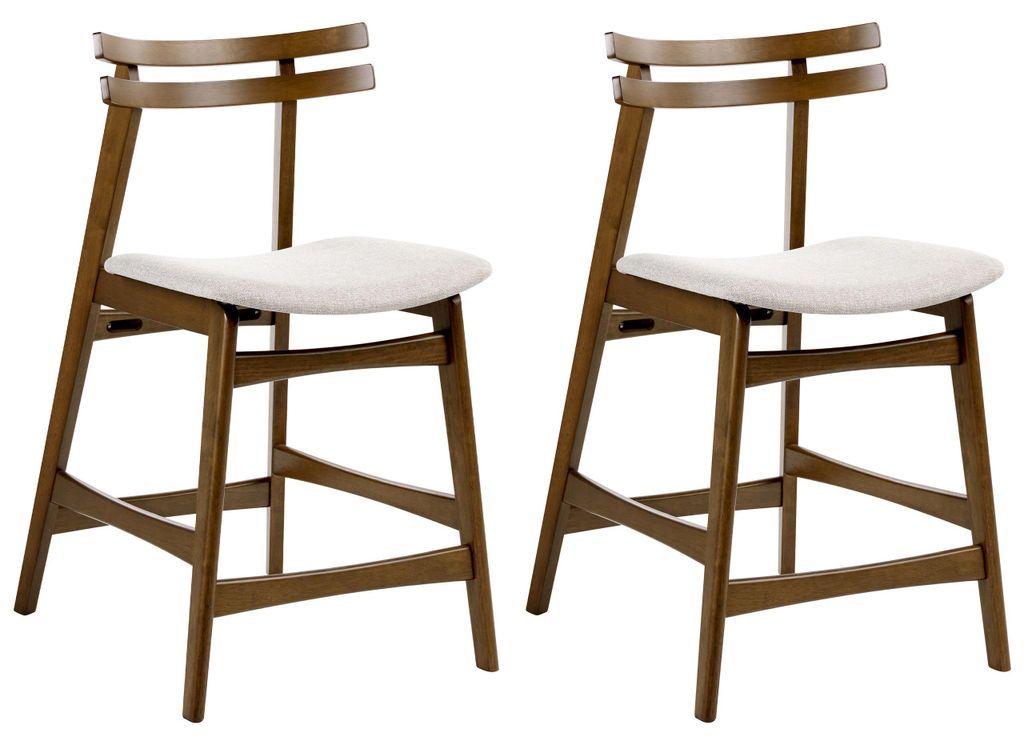 BELIANI Barstuhl 2er Set Braun u. Hellbeige Holz mit Polstersitz Rückenlehne Fußstütze ohne Armlehnen Retro-Design Tresenstuhl Küchenstuhl