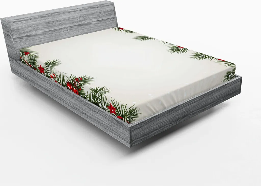 Drap-housse ABAKUHAUS Noël Bordure Sapin et Pain d'Épice 180x200 cm