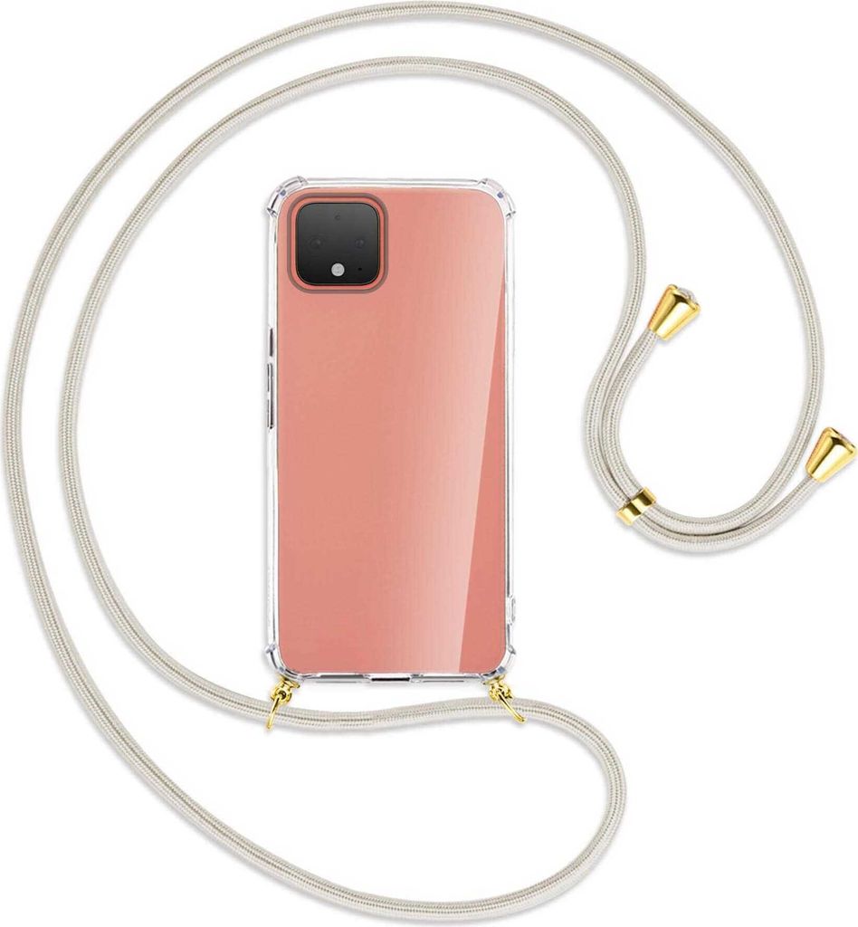 Handykette Backcover-Schutzhülle mit Band (Metall goldfarben) für Google Pixel 4 XL - broken white