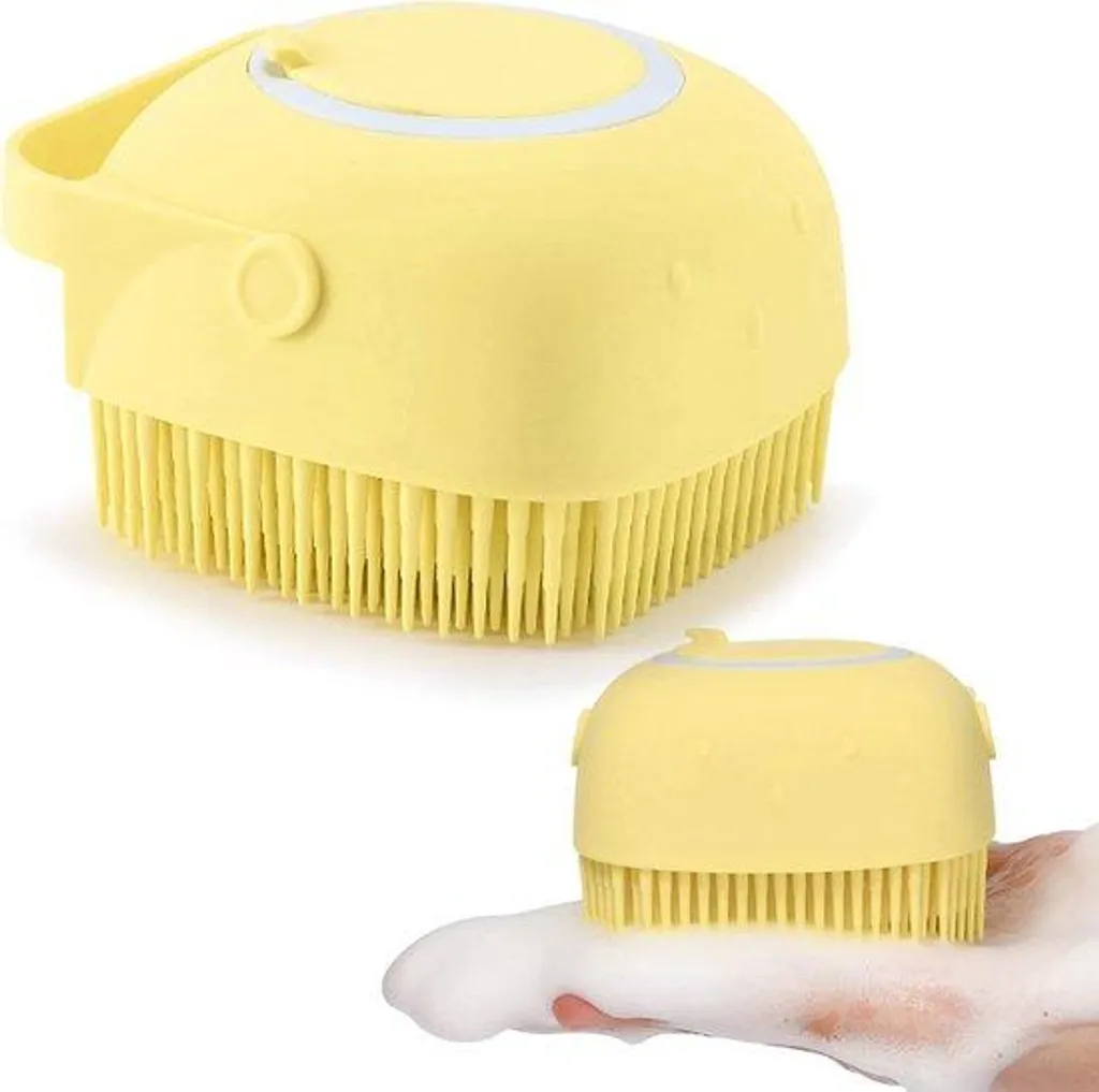 Brosse de bain pour chien en silicone souple et distributeur de savon