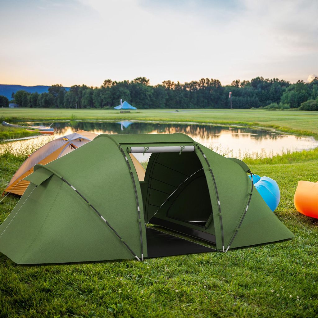 Tunnelzelt für 4-6 Personen, Campingzelt mit Tür, Bodenplane, 2000mm wasserdicht Grün, für vielseitige Verwendung, wetterfest