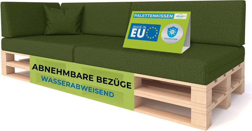 Pillows24 - Palettenkissen mit abnehmbarem Bezug - 6ER SET | Polster für Europaletten 120x80 Sofa - Wasserfest - Outdoor/Indoor | Grün