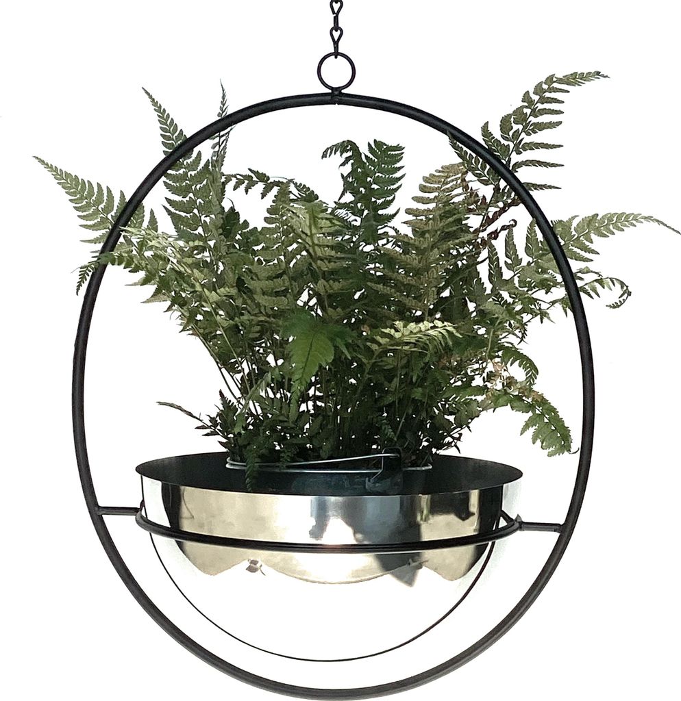 DanDiBo Blumenampel Innen Metall Wand Hängepflanzen 78 cm 96087 L mit Topf Silber Pflanzenhänger Blumenhänger Topfhänger Blumen Blumentopfhäng...