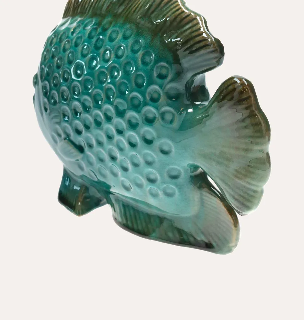 Statue de Poisson en Céramique Décorative Vert Eau pour Salon Chic