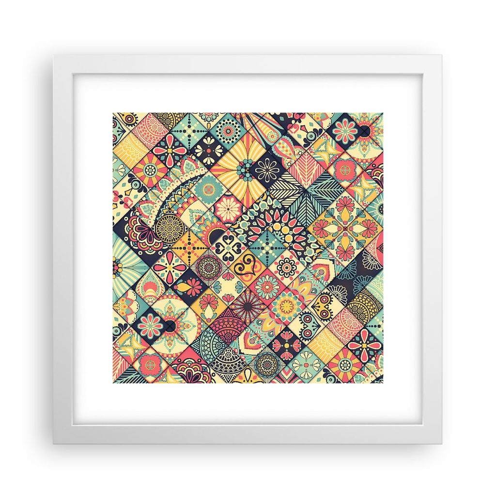 Gerahmtes Poster - Weißer Rahmen - Blumen Mosaik - 30x30 cm - Wand Bild - Wanddeko - Wandbilder - Kunstposter - Wandposter - Bilderrahmen - Bilder...