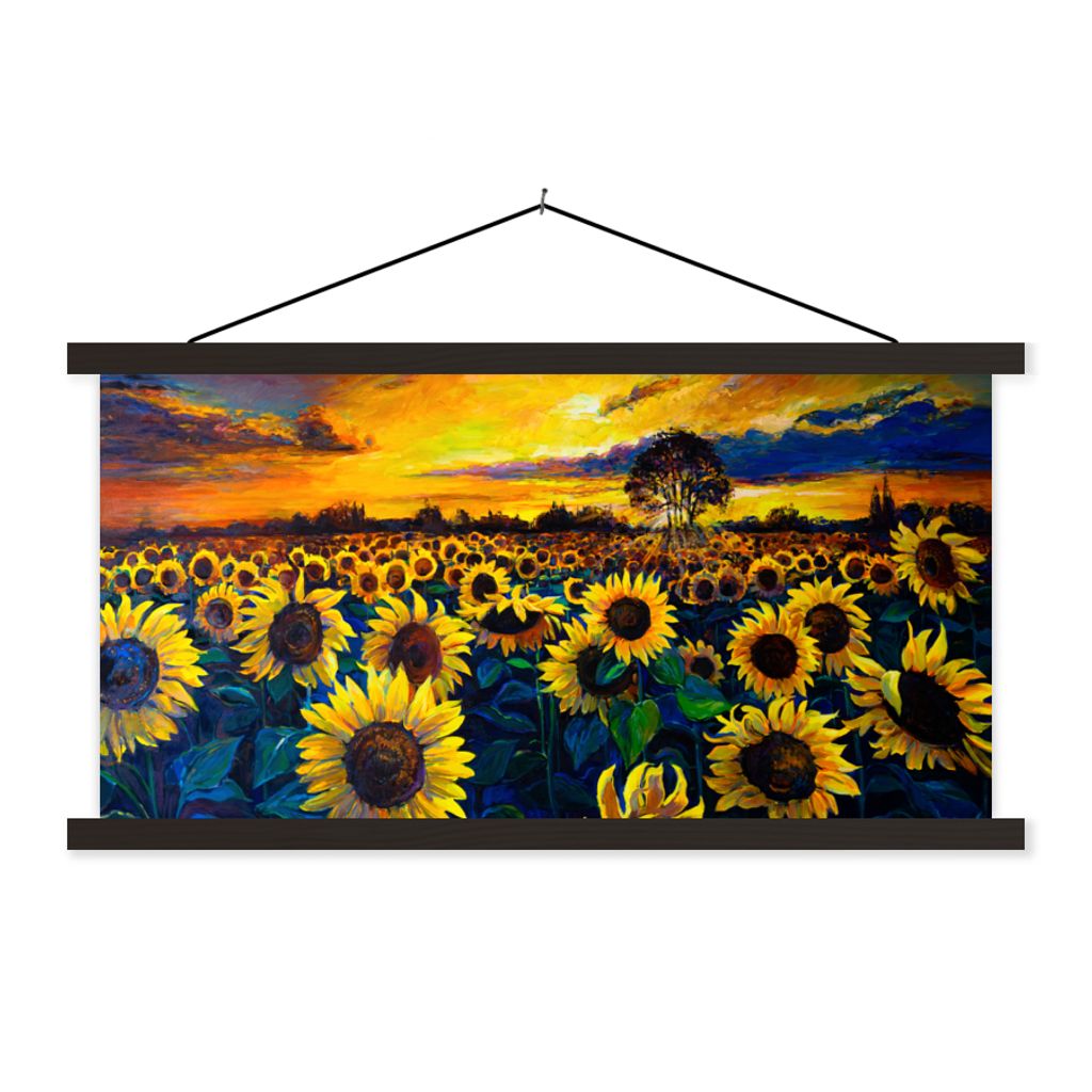 MuchoWow Textilposter Gemälde - Ölfarbe - Blumen - Sonnenblume 150x75 cm mit schwarzem Rahmen - Posterleiste