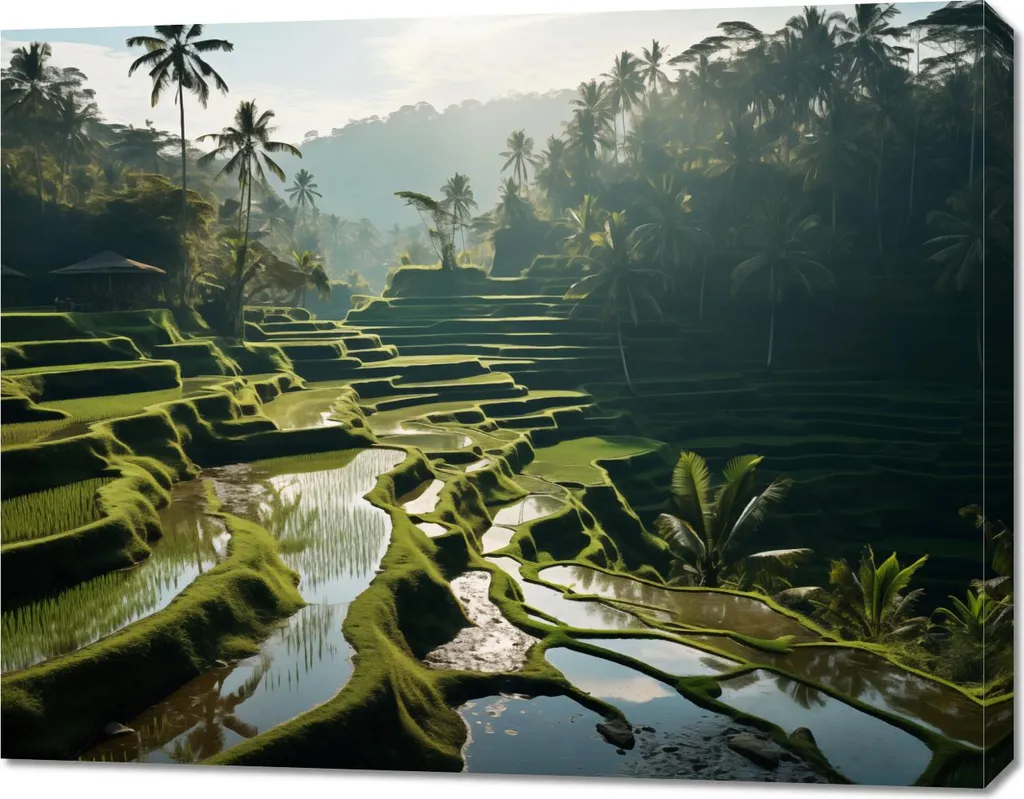 Tableau décoration murale 90x70 cm Sanctuaire vert style naturel zen