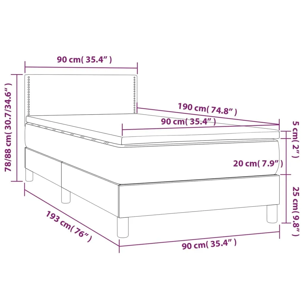 Lit boxspring velours gris foncé 90x190 éclairage LED et matelas chic - 7
