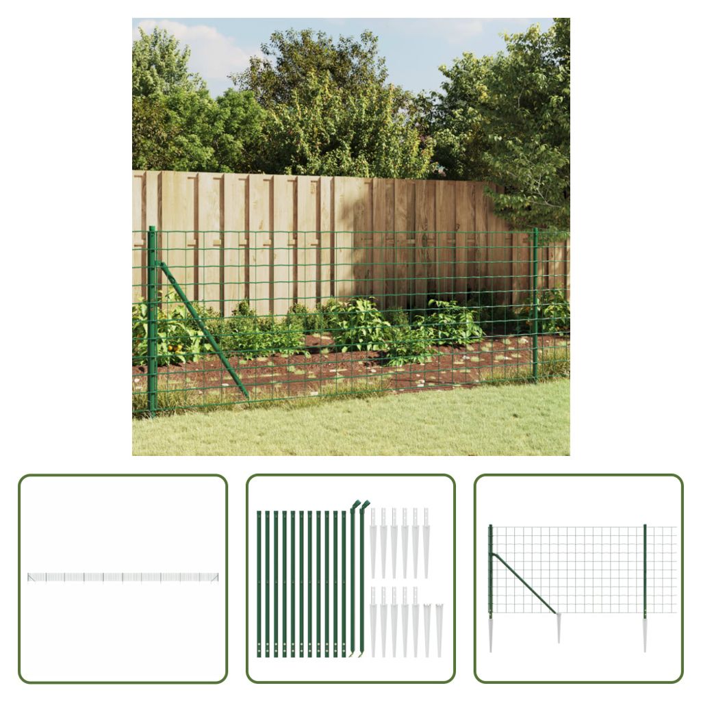 The Living Store Maschendrahtzaun mit Bodenhülsen Grün 0,8x25 m