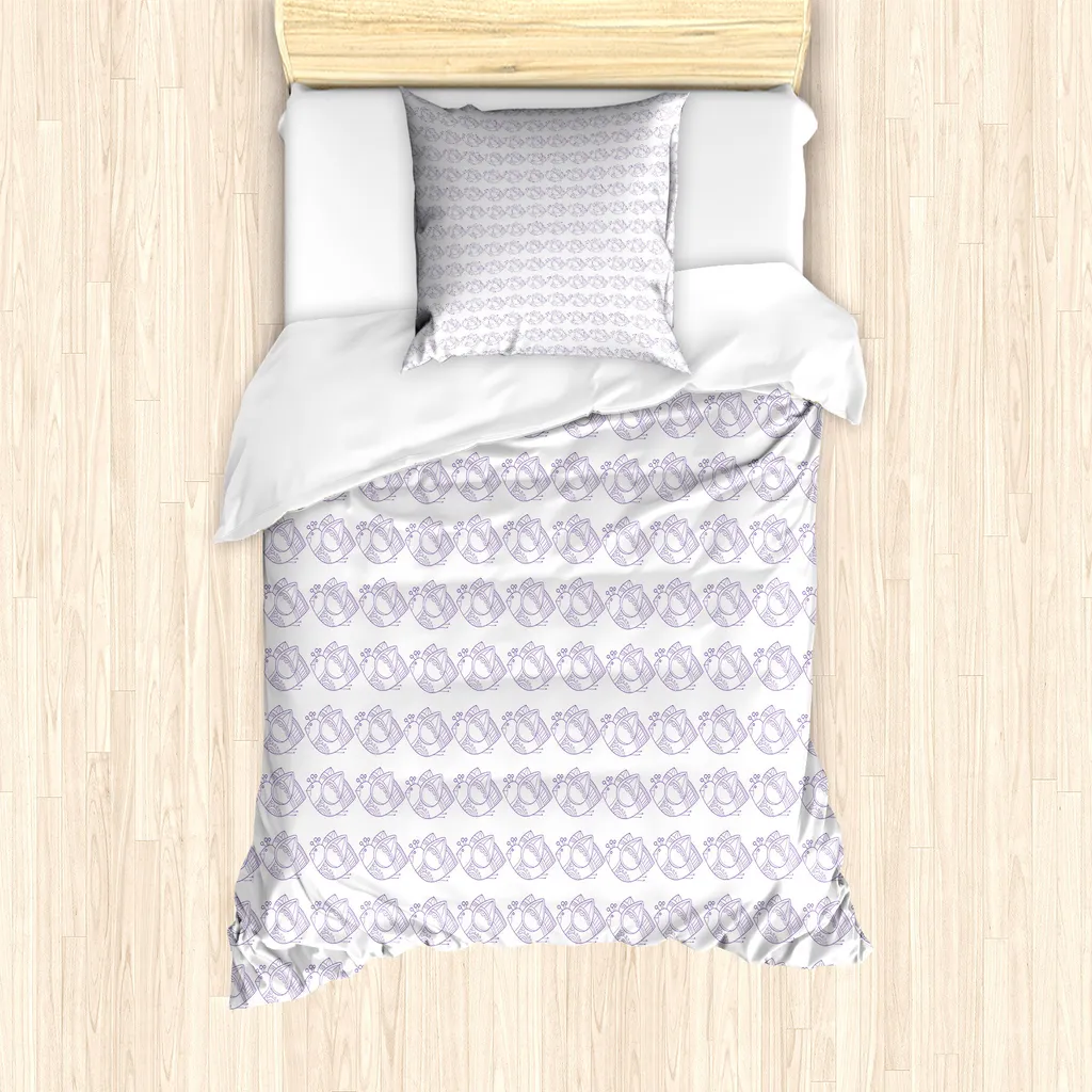 ABAKUHAUS Set copripiumino per letto singolo, disegni di uccellini elaborati, antiacaro, adatto a chi soffre di allergie, con federa, 135 cm x 200 cm - 80 x 80 cm, lavanda-bianco