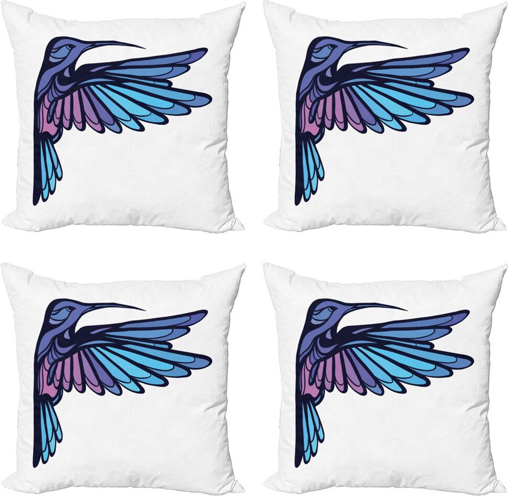 ABAKUHAUS Feder Kissenbezug Set (4 Stück), exotische Kolibri, Moderner Doppelseitiger Digitaldruck, 45 cm x 45 cm, Lila Pink Blassblau