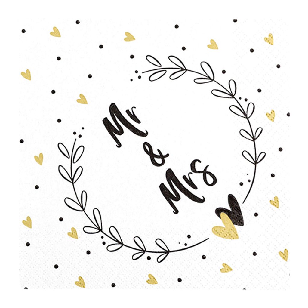 20 Servietten Mr & Mrs - Mr & Mrs im Kranz 33x33cm