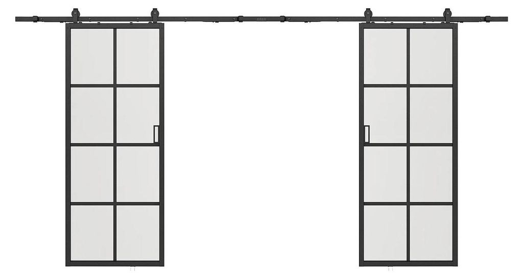 Doppelschiebetüren für die Wandmontage - Aluminium und mattiertes Einscheiben-Sicherheitsglas - 2 x H 205 x B 63 cm - WILDEN II