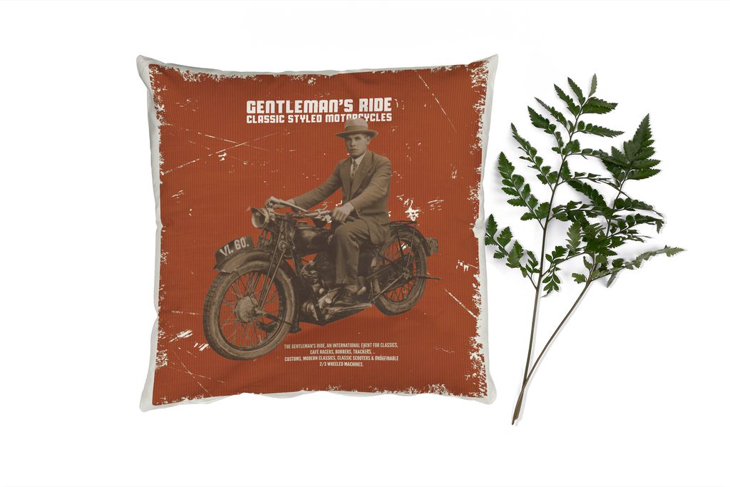 MuchoWow Zierkissen Sofakissen Wohnzimmer Dekokissen 50x50 cm Mancave - Motorrad - Anzug - Vintage - Komfort - Sofakissen