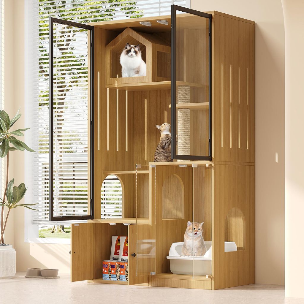 Sweiko Katzenkäfig, Katzenhaus, Katzenvilla, Glas-Katzenhaus, vierstockiger großer Katzenzaun, winterfester Katzenhaus, winterfestes Kleintierhau...