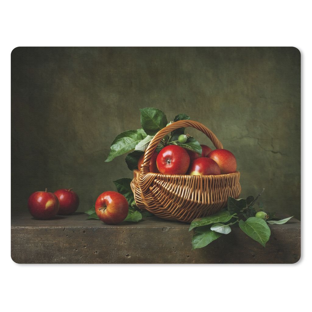MuchoWow Mauspad Mousepad Rustikal - Apfel - Obst - Rot - Korb - Stilleben 40x30 cm - Mousepads - Maus Mat - Pad - Mausunterlage - Anti Rutsch