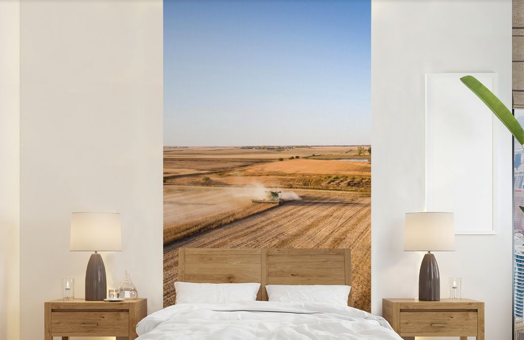 MuchoWow Fototapete für Wohnzimmer oder Schlafzimmer Wandtapete Vinyl Motivtapete Feld - Bauernhof - Traktor - Landwirt - Landleben - 120x240 cm...