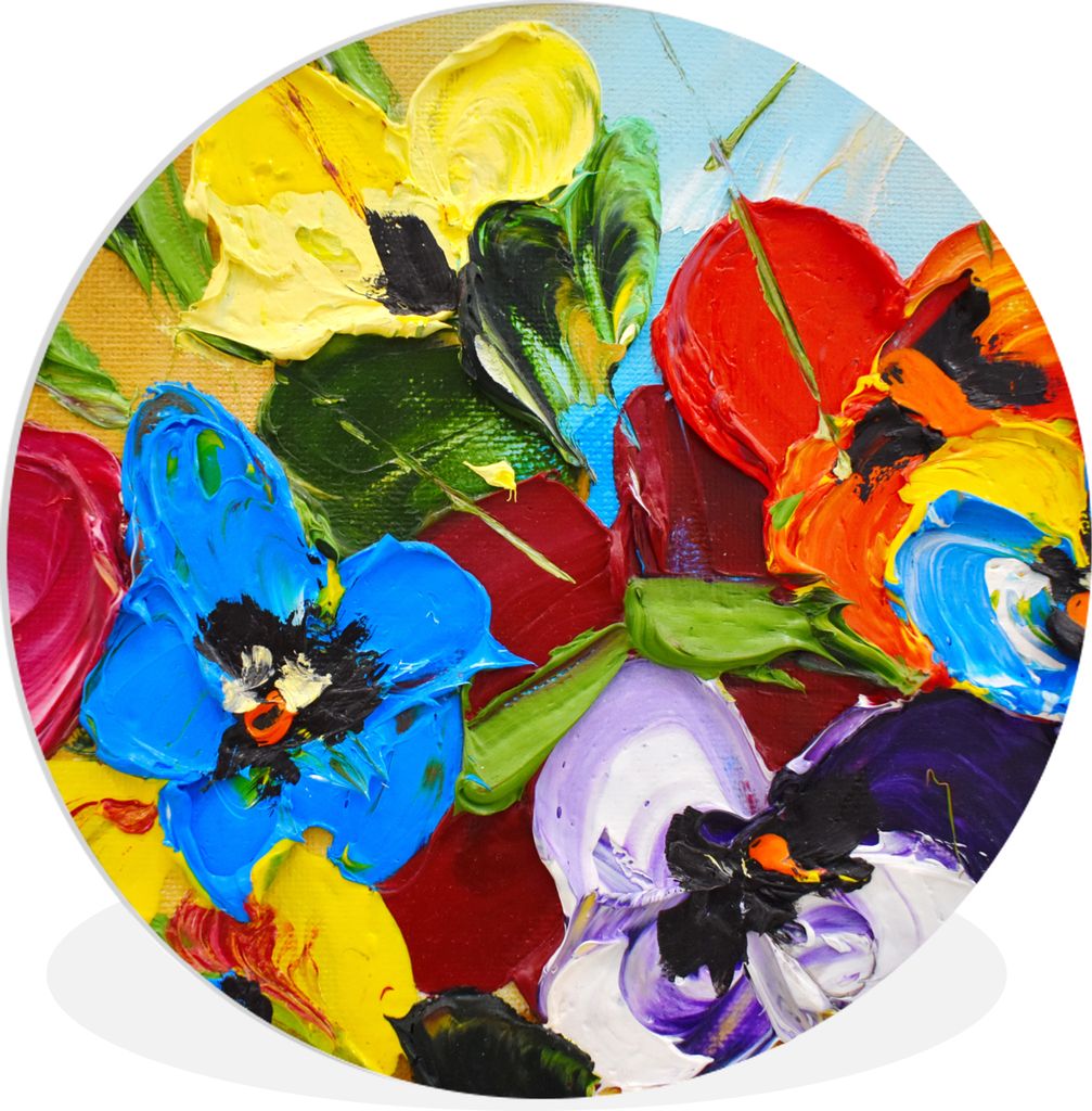 MuchoWow Rundes Wandbild - Runde Bilder Ölfarbe - Malerei - Blumen Ø 90 cm Kreis Wanddekoration Kunststoff - Wandkreis - Wandschmuck - Wand-Kre...