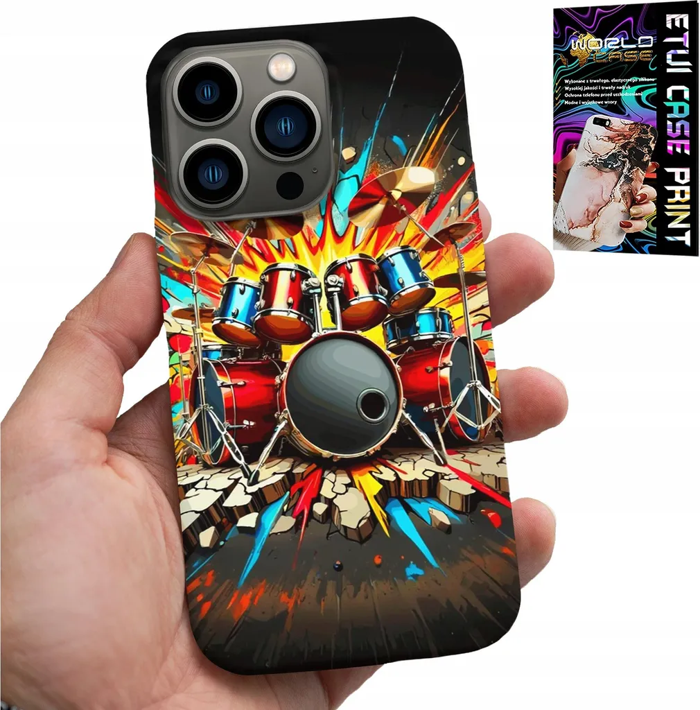 Custodia Artistica iPhone 14 Pro Rock Drums | Stampa Foil High-Res