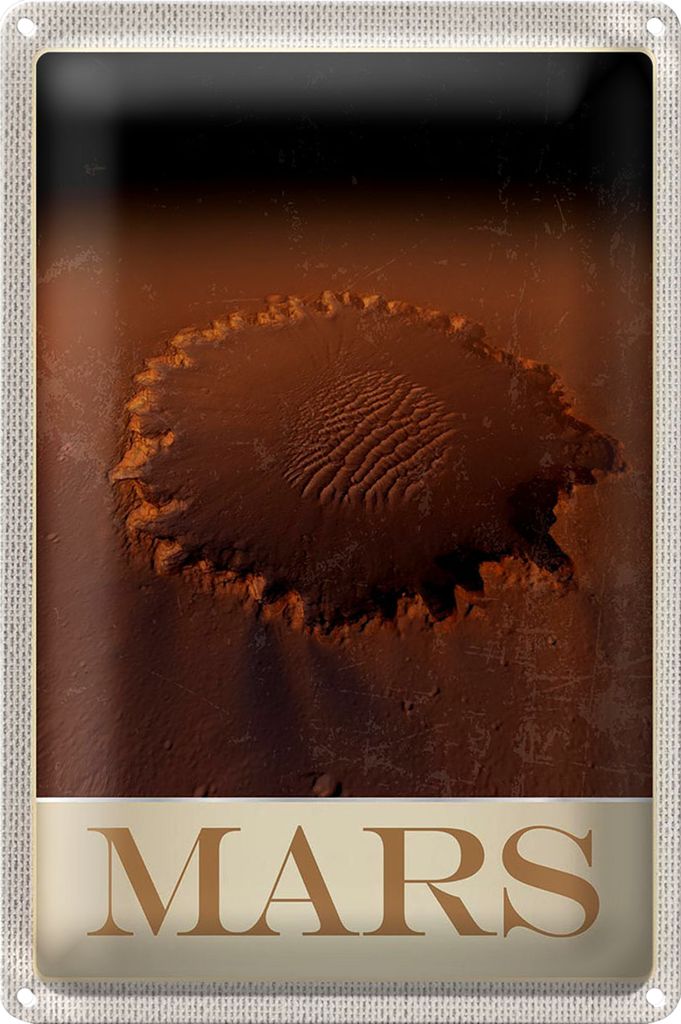 Blechschild Reise 20x30cm Mars Weltraum Abdruck roter Planet