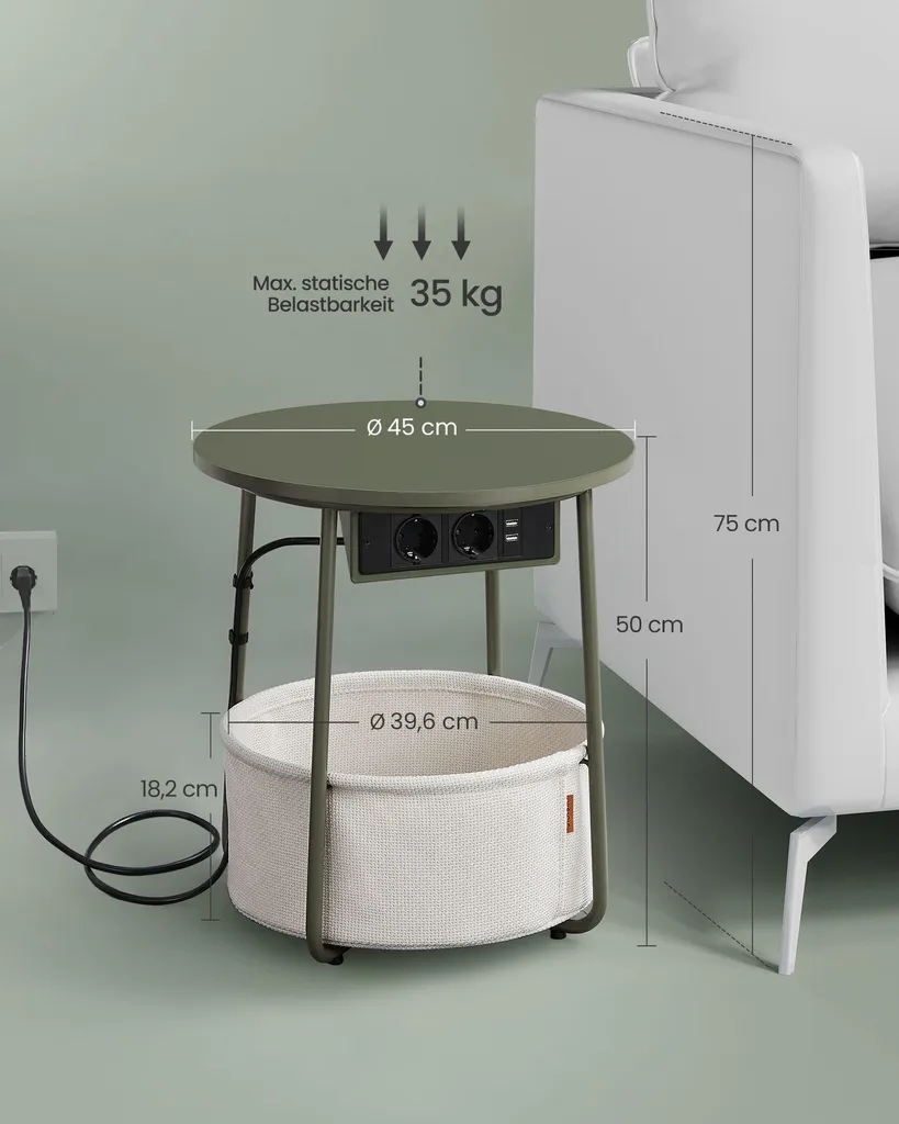 Table d'appoint anti-câbles emmêlés avec recharge rapide vert forêt - 5
