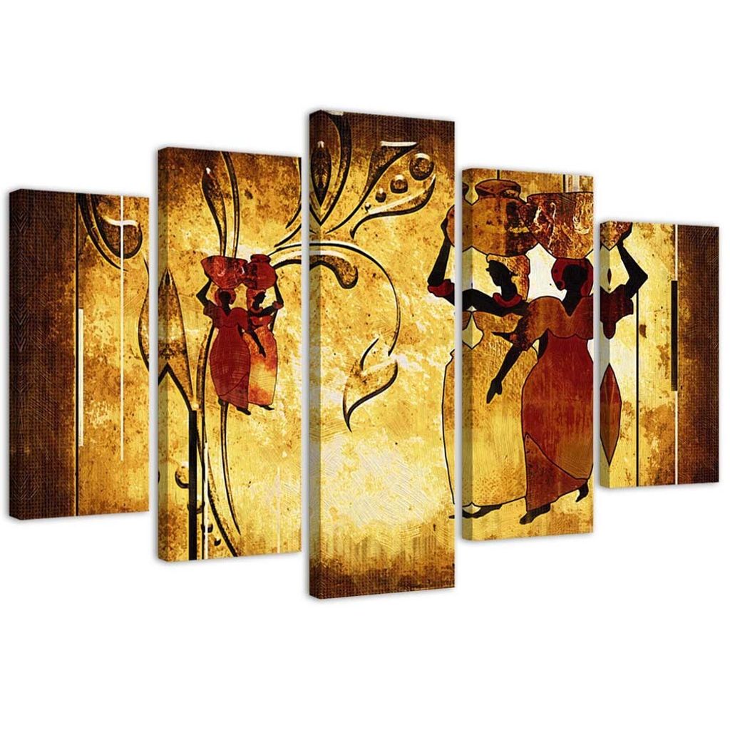 5-teiliges leinwandbild afrikanische frauen 150x100 cm Feeby braun wandbild bereit zum aufhängen