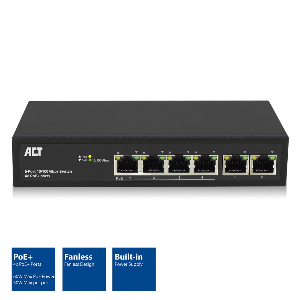 Switch PoE administrable ACT AC4430 Fast Ethernet 10/100 noir robuste