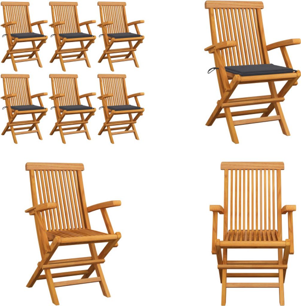 vidaXL Gartenstühle mit Anthrazit Kissen 6 Stk. Massivholz Teak - Gartenstuhl - Gartenstühle - Gartenstuhl Holz - Gartenstuhl Massivholz