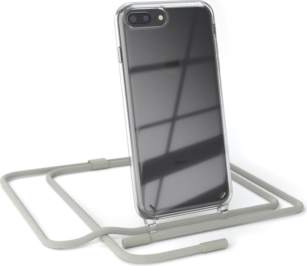 EAZY CASE Handykette für Apple iPhone 8 Plus / 7 Plus, Clear Case aus Silikon, mit Umhängeband, abnehmbare Endstücke, Handyband in Beige
