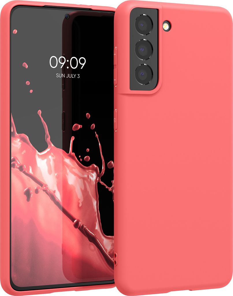 kwmobile Hülle kompatibel mit Samsung Galaxy S21 Hülle - weiches TPU Silikon Case - Cover geeignet für kabelloses Laden - Neon Koralle