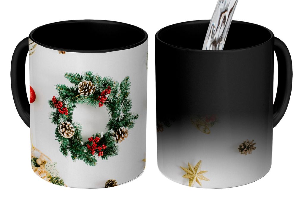 KitchenYeah Zauber Tasse Zaubertasse Magic Winter - Weihnachtskranz 350 ml Farbwechsel Becher Geschenk Geschenkidee - Magic-Tasse - Fototasse - K...