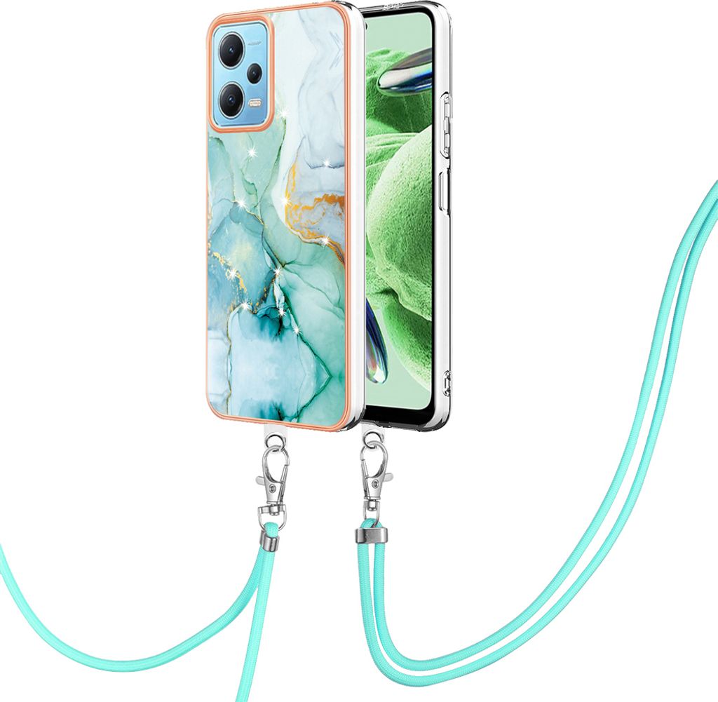 Handykette Hülle für Xiaomi Poco X5 /Redmi Note 12 5G Muster TPU Schutzhülle mit verstellbarem Tragegurt Grün