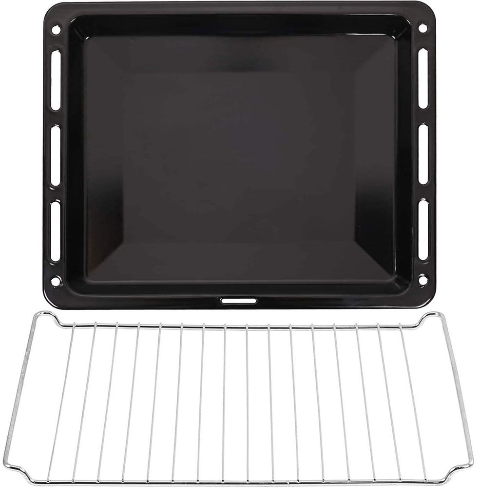 ICQN Backbleche & -Gitter 460 x 370 x 30 mm Set, Emailliert Fettpfanne, Verchromt Backofenrost und Emaille Backblech für Backofen & Herd, Gitterro...