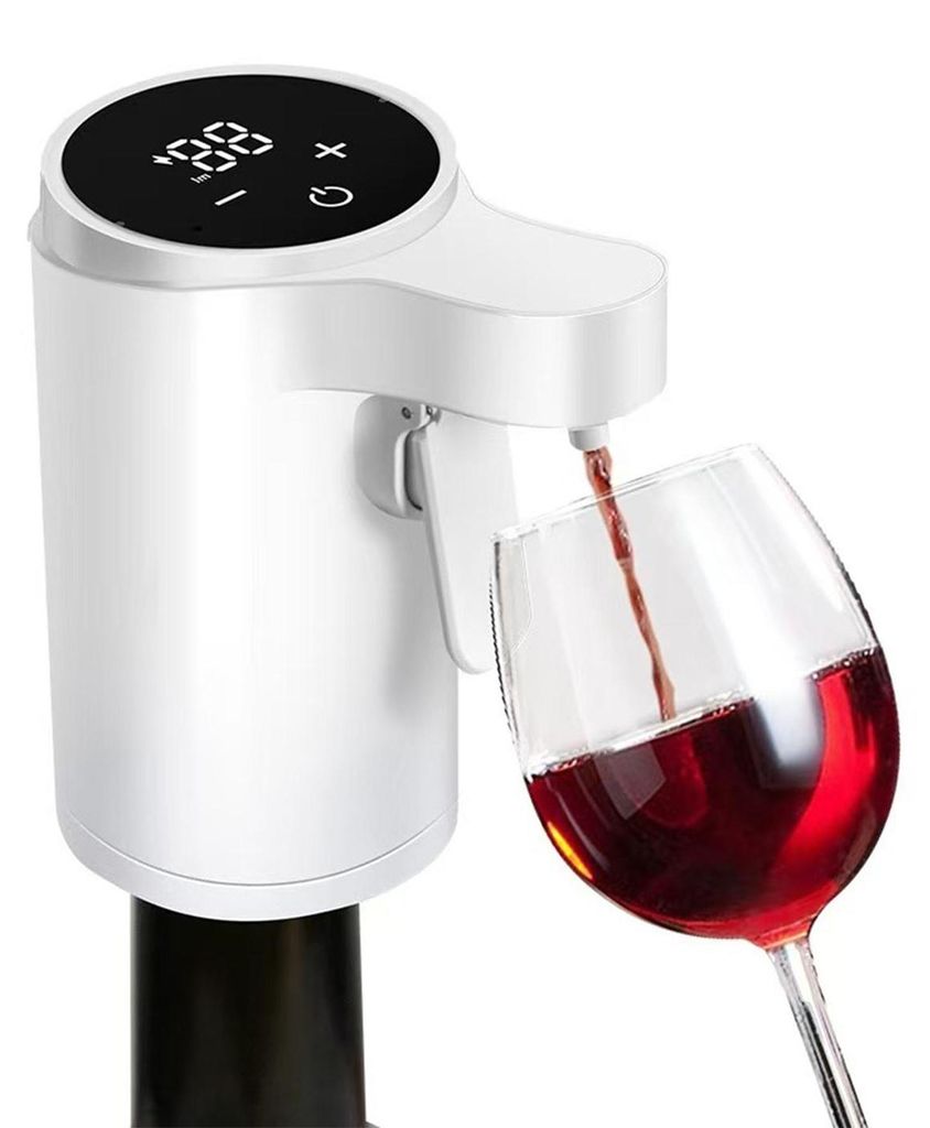 Zimilo Elektrischer Weinspender mit Touchscreen, präzise Dosierung 1–99 ml, 360° Belüftung, USB wiederaufladbar für Wein Whisky Likör, Weiß
