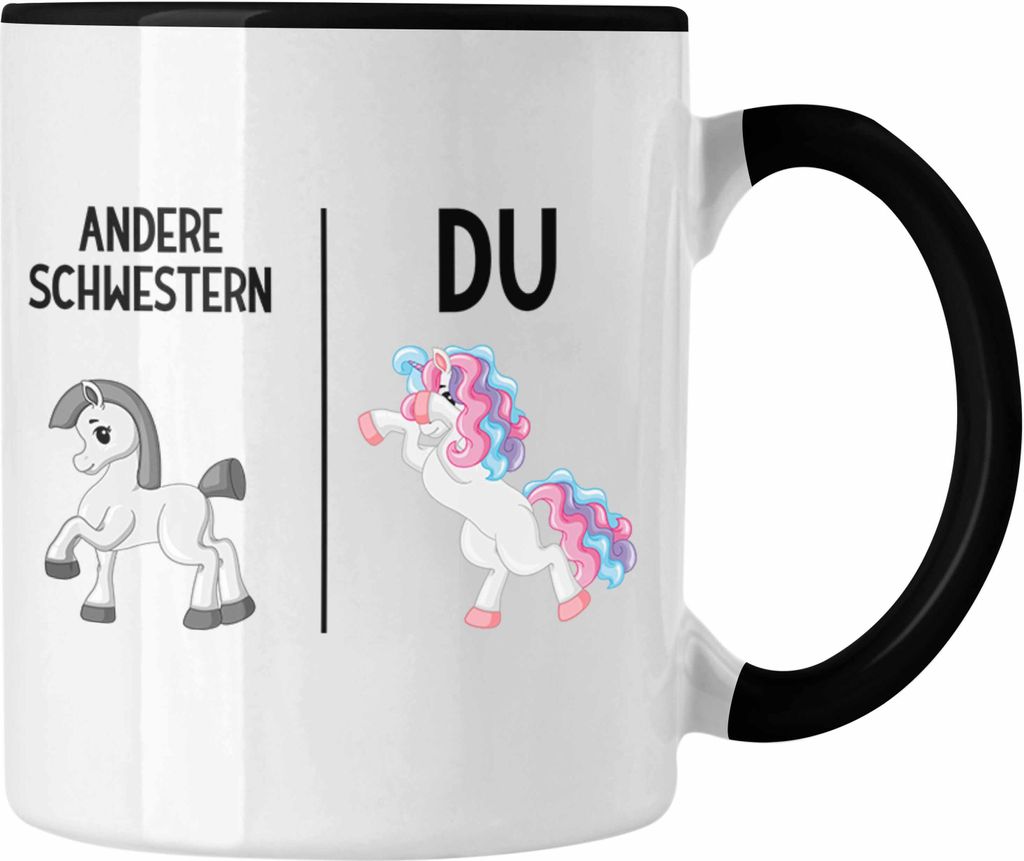 Trendation - Schwester Geschenk Geburtstag Tasse Geschenkideen Tassen mit Spruch für Beste Schwester (Schwarz)