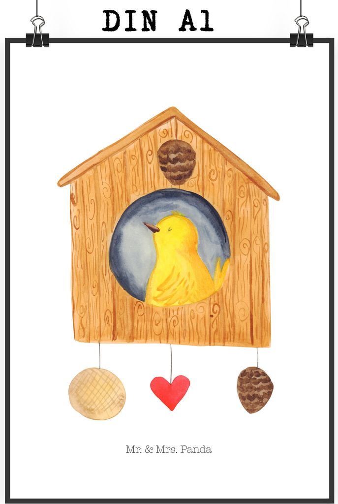 Mr. & Mrs. Panda Bild Vogelhaus Home DIN A1 - Weiß - Geschenk, Haus, Vogel, Wandbild, wandkunst, kunstdruck poster, Einzugsgeschenk, wanddeko, Hau...