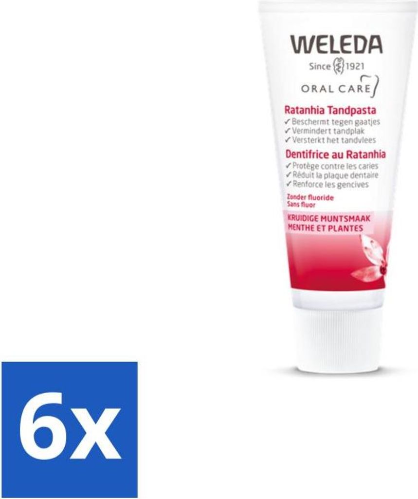 WELEDA - Zahnpasta - Ratanhia - 75 ml - Vorteilspack - 6 Stücke