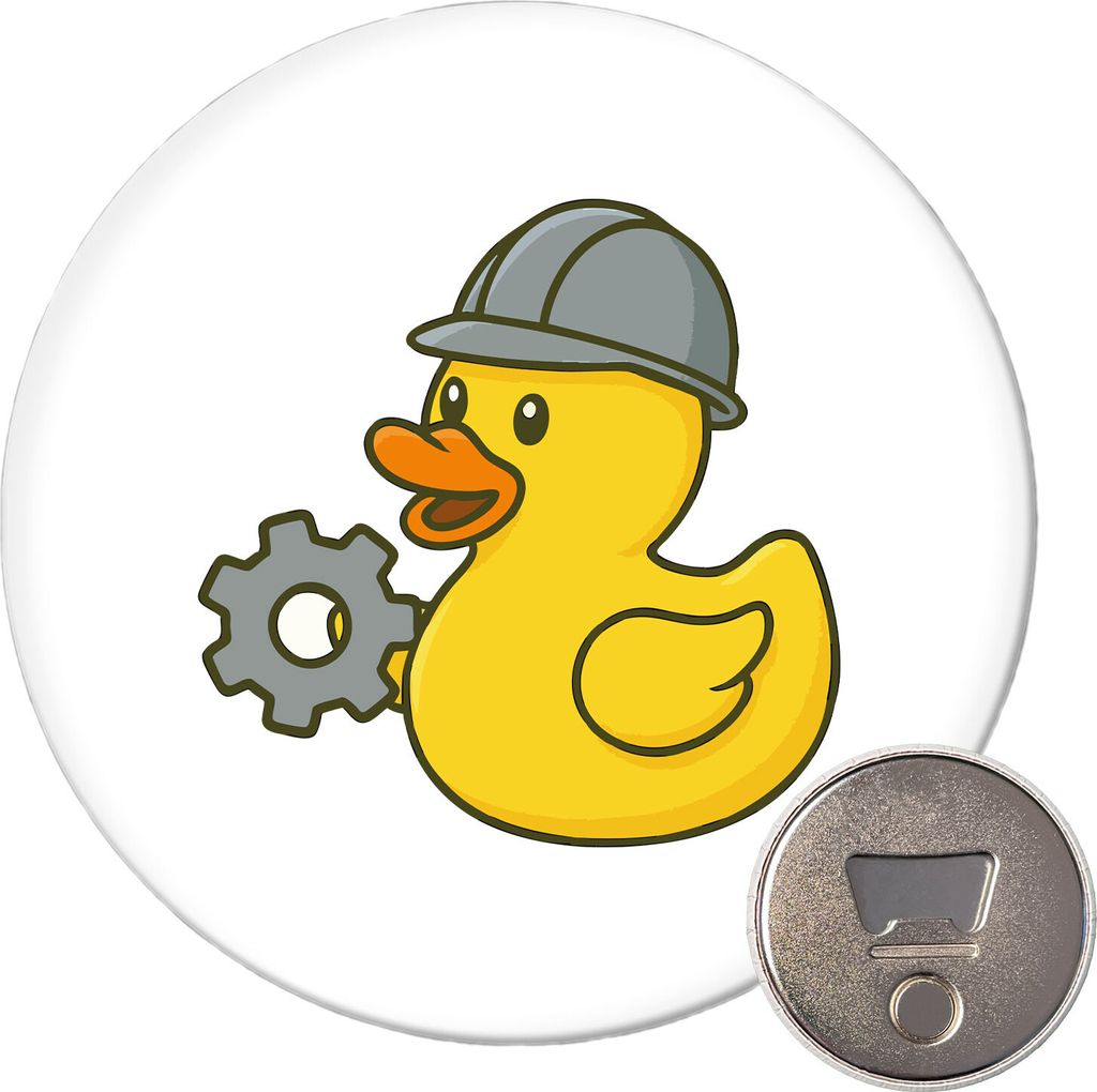 Huuraa Magnet Quietscheente Maschinenbau Comic Gummiente 59mm Kühlschrankmagnet rund Flaschenöffner Geschenkidee