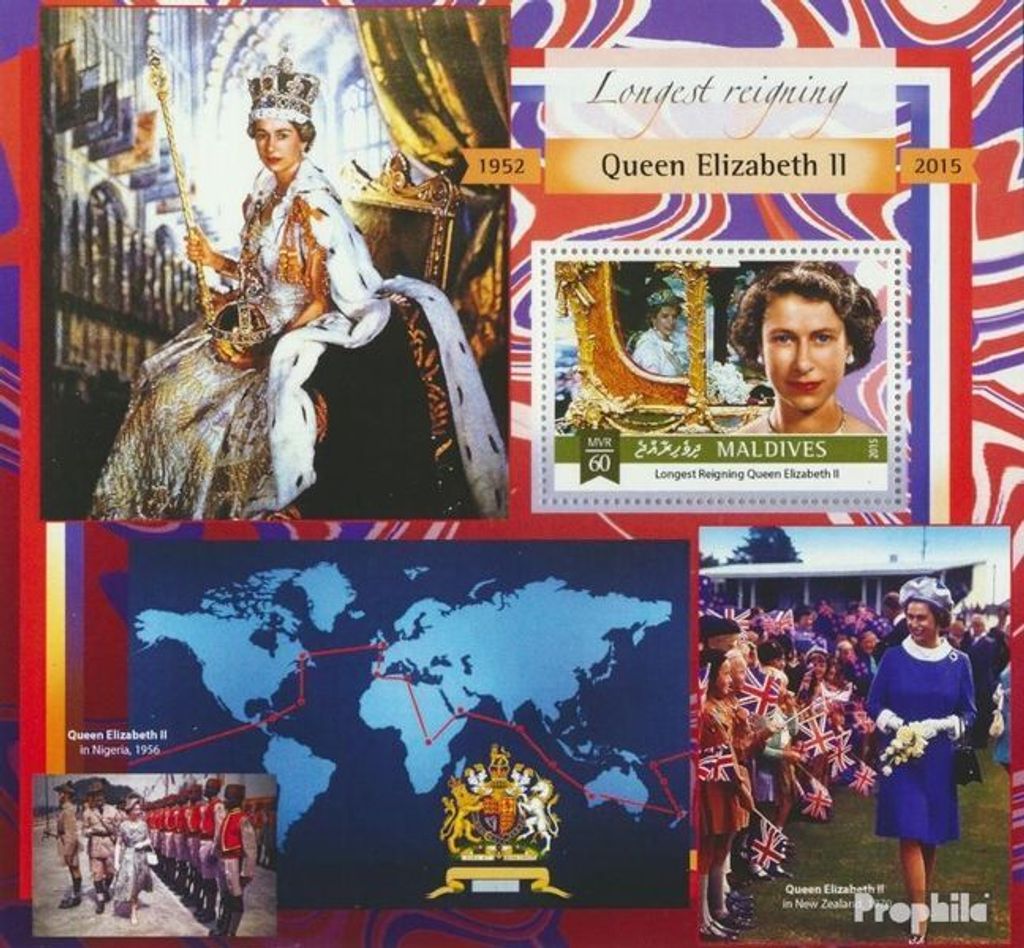 Briefmarken Malediven 2015 Mi Block 865 (kompl. Ausg.) postfrisch Königin Elizabeth II