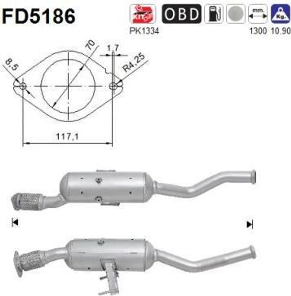 AS FD5186 Ruß-/Partikelfilter, Abgasanlage OE 2002000Q1J kompatibel mit NV400, Movano, Master