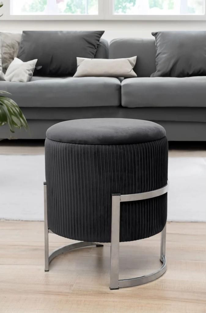 Hocker mit Stauraum SIMORIN - schwarz/silber Produktbild 