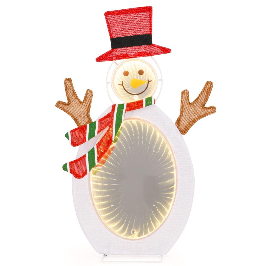 GOPLUS 64cm LED Schneemann, beleuchteter Weihnachtsschneemann mit 75 warmweißen LED-Lichtern & 2 unendlichen Tunnellichtern